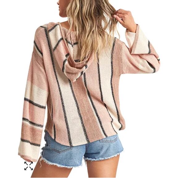 Billabong Women Knit Sweater Hooded Baja Beach Pink Stripe Size Medium - Picture 4 of 12